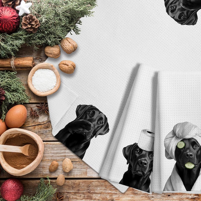 LUKIPOM Funny Black Labrador Retriever Hand Towels for Bathroom Decor Set of 4, Black Lab Gifts,Dog Mom Gifts, Dog Bathroom Decor, Funny Kitchen Towels, 16x24 Inches - Image 4